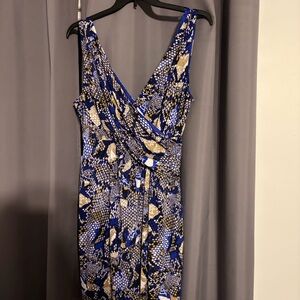 Blue/tan/white/black Patterned Sleeveless Dress size 16 Roz and Ali